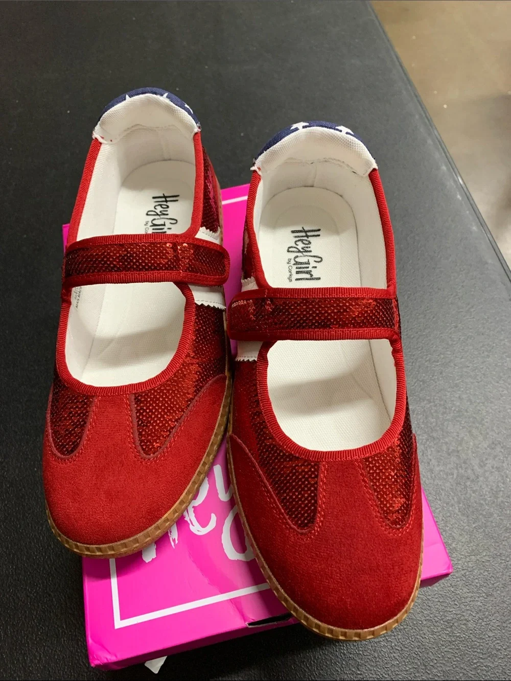Ladies Red Mary Jane Sequin Shoes